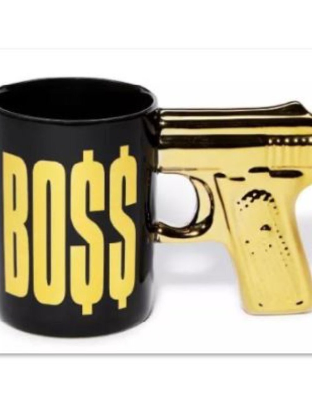 NEW Foil Gold Gun Handle Boss Coffee Mug 16 oz. Pistol Grip Cup